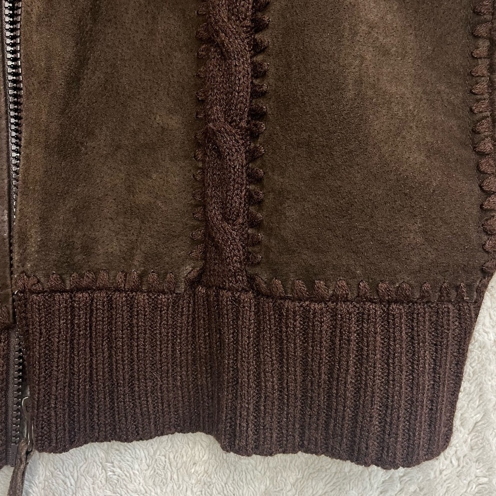 Vintage Women's Chocolate Brown Boho Suede Cable Knit Jacket Sz M Elbow Patches - Picture 8 of 15